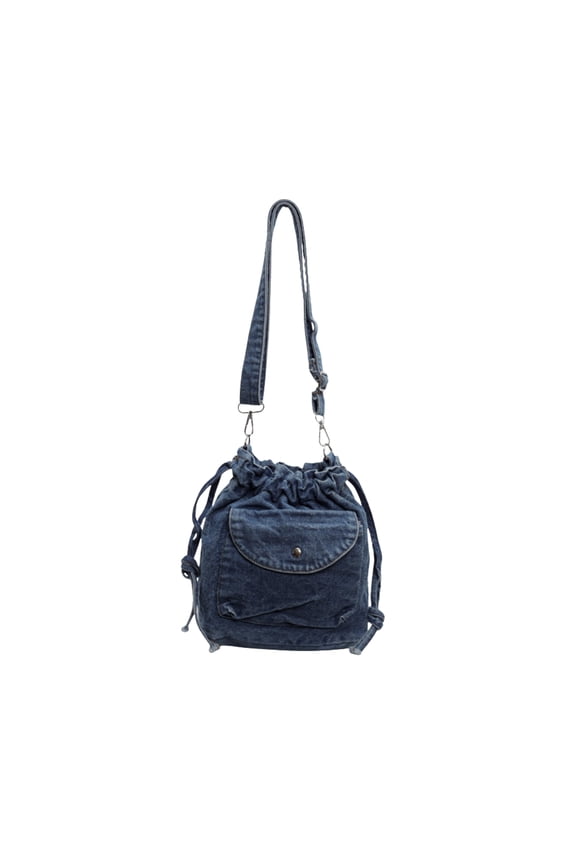 Women's Mini Denim Bucket Bag, Small Drawstring Crossbody Purse, Lightweight Y2K Preppy Shoulder Tote