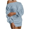 thumbnail image 1 of Women's Mini Dress Cable Knit Sweater Off One Shoulder Oversized Pullover Long Lantern Sleeve Jumper Short Dresses (L, Sky Blue), 1 of 5
