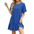 thumbnail image 1 of Women's Mini Dress Crewneck Short Sleeve Tiered Ruffle Hem Solid Color Summer Casual Beach Vacation Loose T-Shirt Dress, 1 of 7