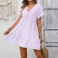 thumbnail image 1 of Women's Mini Dress Flowy Loungewear Dresses Casual Cute Printing Summer Short Sleeve Dresses Soft V Neck Short Skirts, 1 of 4