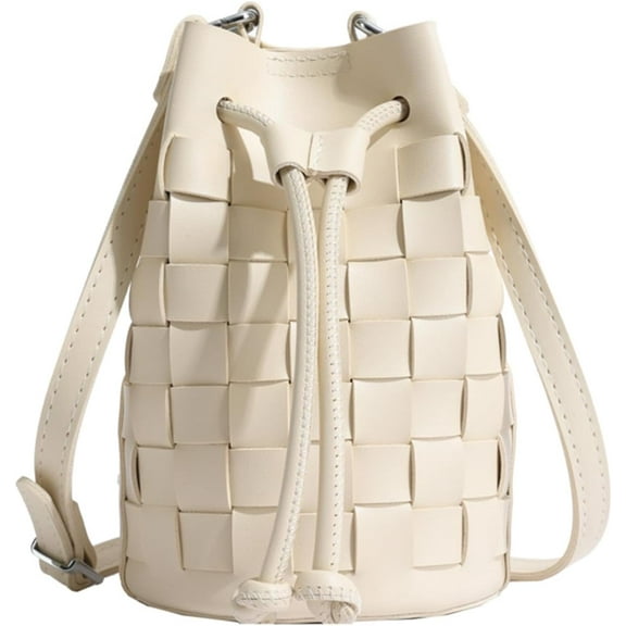 Women's Mini Leather Woven Bucket Bag - Drawstring Purse Hobo Crossbody Bag