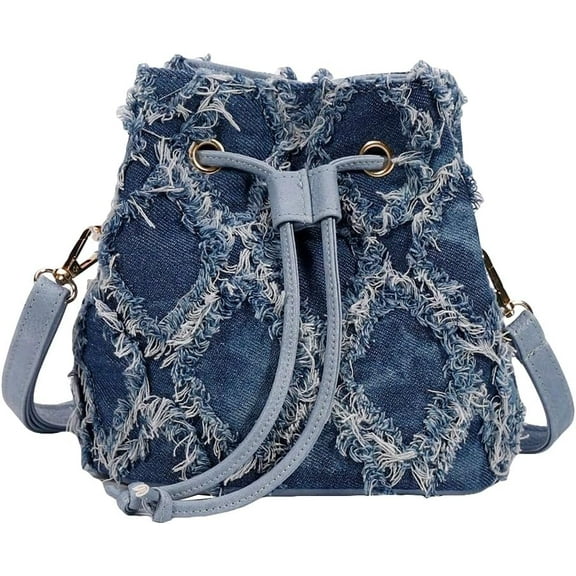 Women's Mini Rhinestone Faux Pearl Decor Drawstring Chain Bucket Bag Crossbody Bag