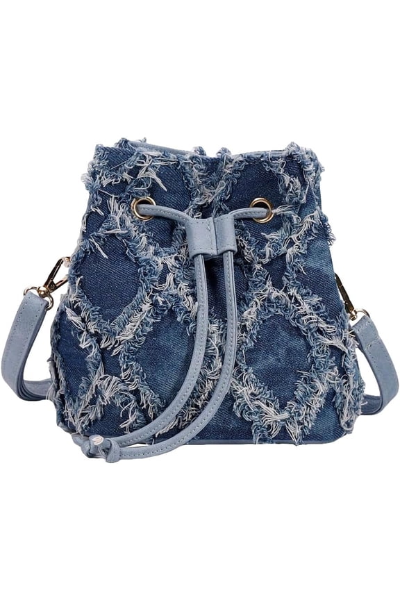 Women's Mini Rhinestone Faux Pearl Decor Drawstring Chain Bucket Bag Crossbody Bag