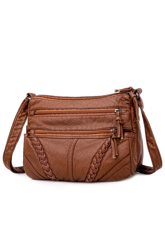 Women's Mini Shoulder Bag, Multi-Compartment Crossbody Bag, Large Screen Cell Phone Bag, Coin Purse, Washed Leather Satchel, Adjustable Removable Strap Bag, USB Hole Front Zippered Pockets Bag