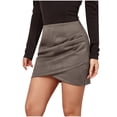 thumbnail image 1 of Women's Mini Skirt High Waist Skirts Bodycon Wrap Mini Skirt Hem Ruched Wrap Zip Up Office Work Business Asymmetrical Short Skirts Gray XL, 1 of 6