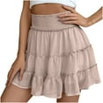 thumbnail image 1 of Women's Mini Skirt Layered Ruffled Hem Pleated Skirts Casual Vacation Style Pleated Leaf Skirt Solid Color Elastic Waist Slip Skirt Anti-Exposure Shorts, 1 of 4