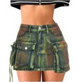 thumbnail image 1 of Women's Mini Skirt Patchwork Irregular Zippered Slim Fitting Denim Short Skirt Casual A Line Flare Jean Denim Mini Skirts with Pocket Asymmetrical Hem Denim Plaid Ruffle Mini Skirt Clubwear Green S, 1 of 6