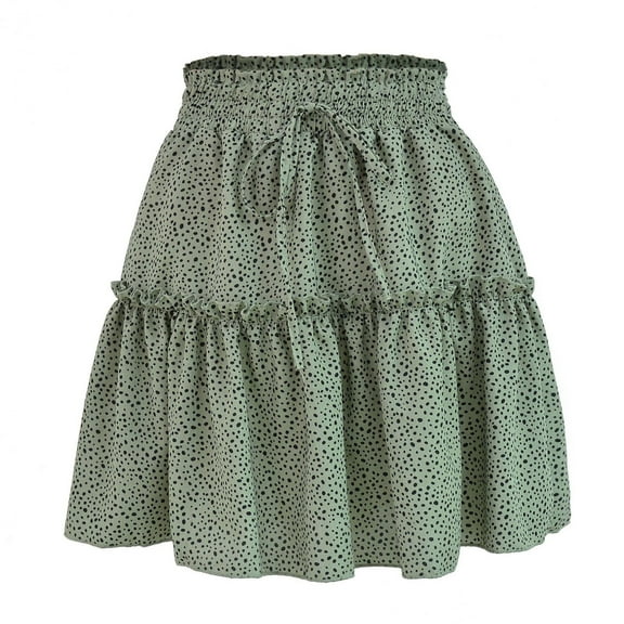 Women's Mini Skirt Summer Flowy Tiered Ruffle Mini Skirt Cute High Waist Beach Boho Floral Print Pleated Ruffle Hem A-line Short Skirt Ruffle Flared Boho A Line Skater Mini Skirt Green L