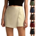 thumbnail image 1 of Women's Mini Skirts Wrap High Withed Asymmetric Hem Solid Zip Front Skirts Stretchy Casual Comfy Party Dressy Clothes, 1 of 6