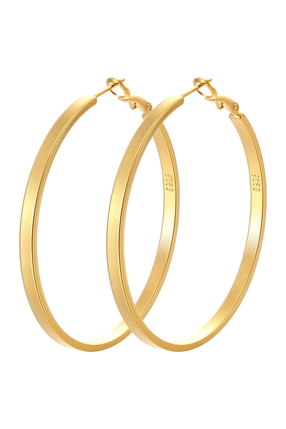Tilga Large Gold Plated Hoop Earrings for Women, Lightweight Thin Hoops, Hypoallergenic 925 Sterling Silver Post, Secure Clip Closure, 14K Gold Plated, 30–70mm