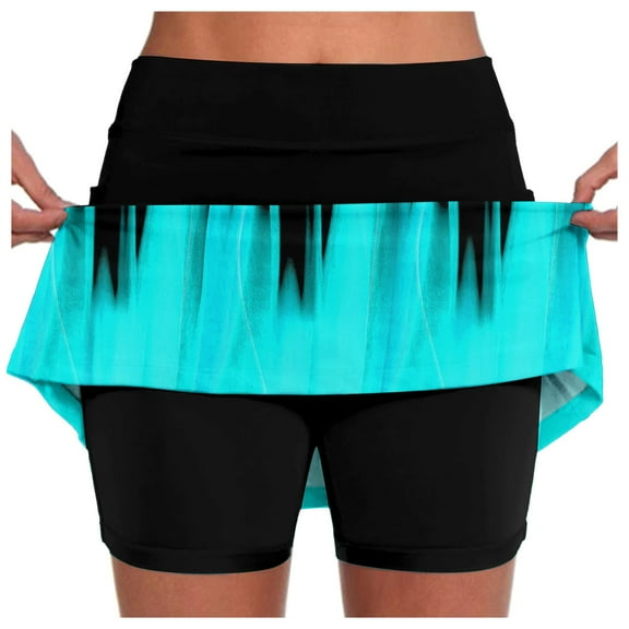 Women's Mini Tennis Skirt 2025 Double Layer Printed Shorts Skirt Lightweight Tummy Control Skorts for Women Casual Summer,Black,L