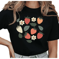 thumbnail image 1 of Women's Minimalist Boho Strawberry Daisy Floral Pattern Summer Fruit Graphic Casual T Shirt Short Sleeve Round Neck Top Black S-5XL, 1 of 5