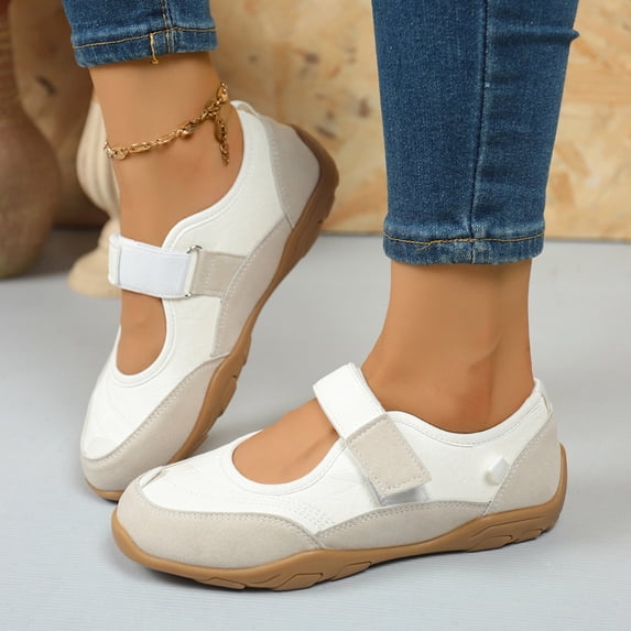 Women's Minimalist Casual Shoes, Mary Jane Sneakers Flats Dressy Shoes for Women, Ballet Sneakers Wide Toe Box With Non Slip Retro Tennis Lightweight Maryjane Sneakers, White 5.5