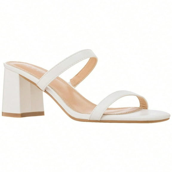 Women's Minimalist Chunky Heeled Mule Sandals Fashionable Elegant Summer Heeled Sandals Block Heel Square Toe Heeled Sandal