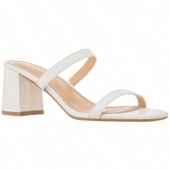 Women's Minimalist Chunky Heeled Mule Sandals Fashionable Elegant Summer Heeled Sandals Block Heel Square Toe Heeled Sandal