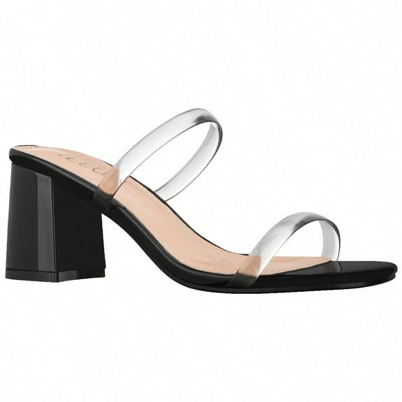 Women's Minimalist Chunky Heeled Mule Sandals Fashionable Elegant Summer Heeled Sandals Block Heel Square Toe Heeled Sandal