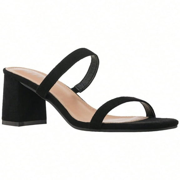 Women's Minimalist Chunky Heeled Mule Sandals Fashionable Elegant Summer Heeled Sandals Block Heel Square Toe Heeled Sandal
