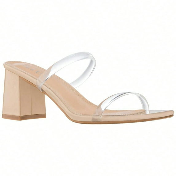 Women's Minimalist Chunky Heeled Mule Sandals Fashionable Elegant Summer Heeled Sandals Block Heel Square Toe Heeled Sandal