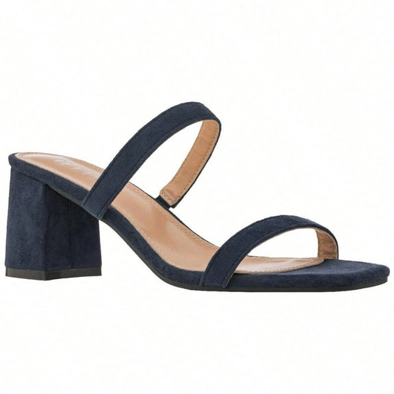 Women's Minimalist Chunky Heeled Mule Sandals Fashionable Elegant Summer Heeled Sandals Block Heel Square Toe Heeled Sandal