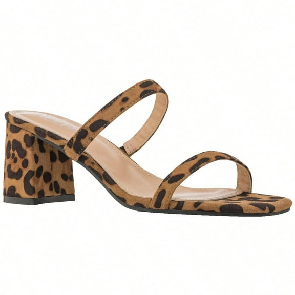 Women's Minimalist Chunky Heeled Mule Sandals Fashionable Elegant Summer Heeled Sandals Block Heel Square Toe Heeled Sandal