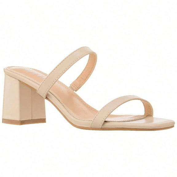 Women's Minimalist Chunky Heeled Mule Sandals Fashionable Elegant Summer Heeled Sandals Block Heel Square Toe Heeled Sandal