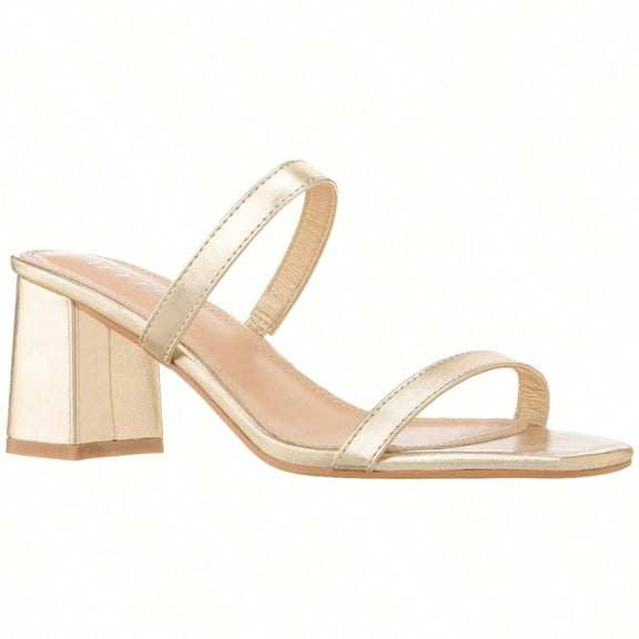 Women's Minimalist Chunky Heeled Mule Sandals Fashionable Elegant Summer Heeled Sandals Block Heel Square Toe Heeled Sandal