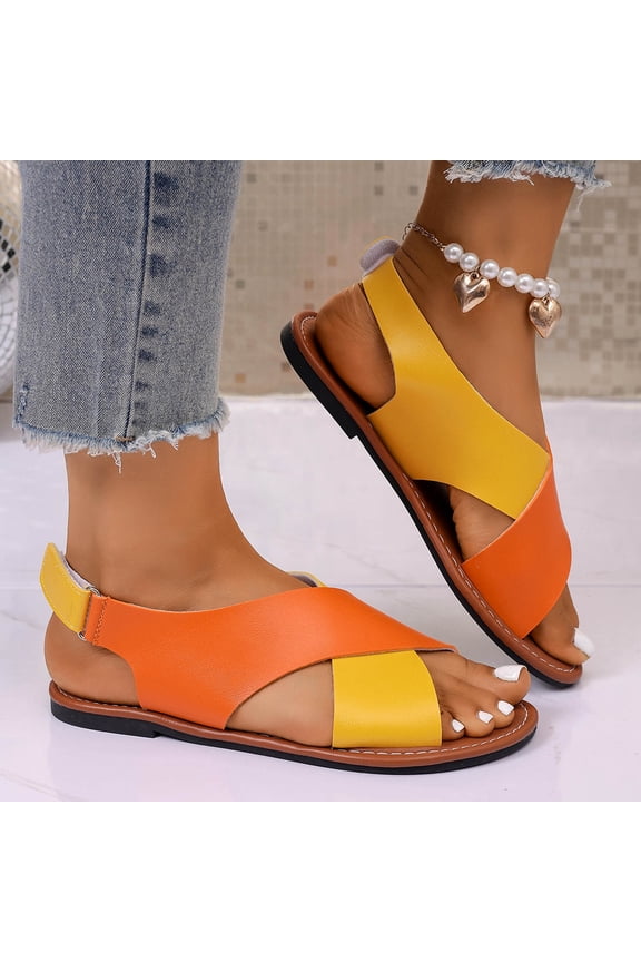 Women's Minimalist Color Block Sandals, Crisscross Open Toe Slingback Flat Sandals, Lightweight Casual Summer Sandals for Women Office Work Sandals for All Day Wear Yellow 8.5