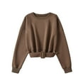 thumbnail image 1 of Women's Minimalist Cropped Sweatshirt - Round Neck Long Sleeve Button Waist Cinching, Loose Fit Casual Outfit Top For Winter,Size:S, 1 of 4