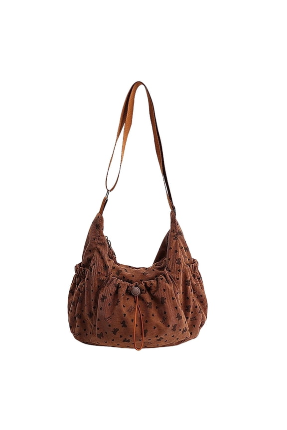 Women's Minimalist Floral Bow Drawstring Shoulder Bag Lightweight Nylon Japanese-style Crossbody Messenger Purse For Daily Commute Travel