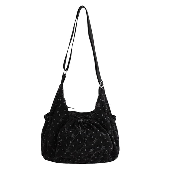 Women's Minimalist Floral Bow Drawstring Shoulder Bag Lightweight Nylon Japanese-style Crossbody Messenger Purse For Daily Commute Travel