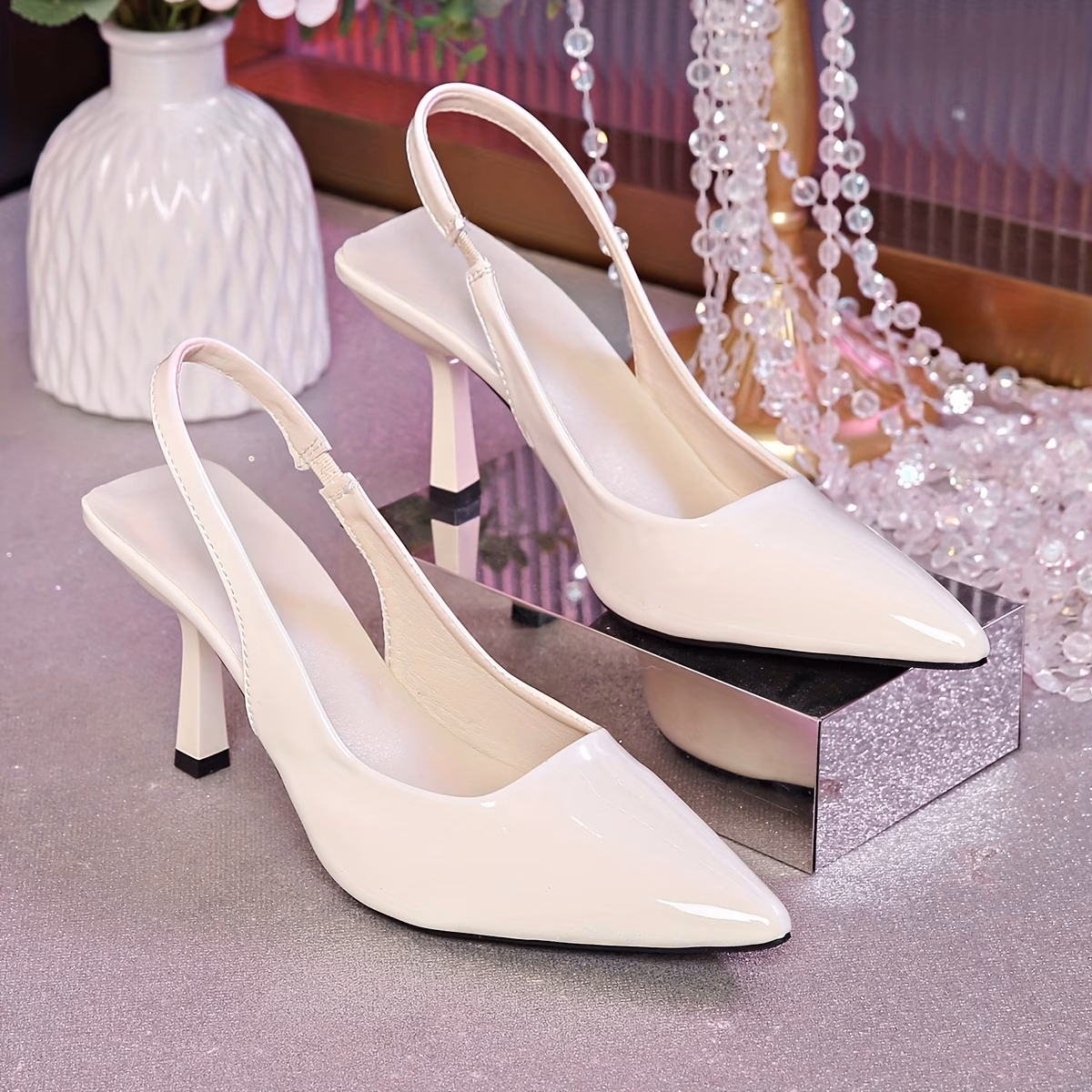 Women's Minimalist Pointed-Toe High-Heel Sandals, Patent Leather Thin Heel Peep-Toe Shoes, Elegant Footwear for Work and Dates, Leg-Lengthening Design, Available in Black, White and Red