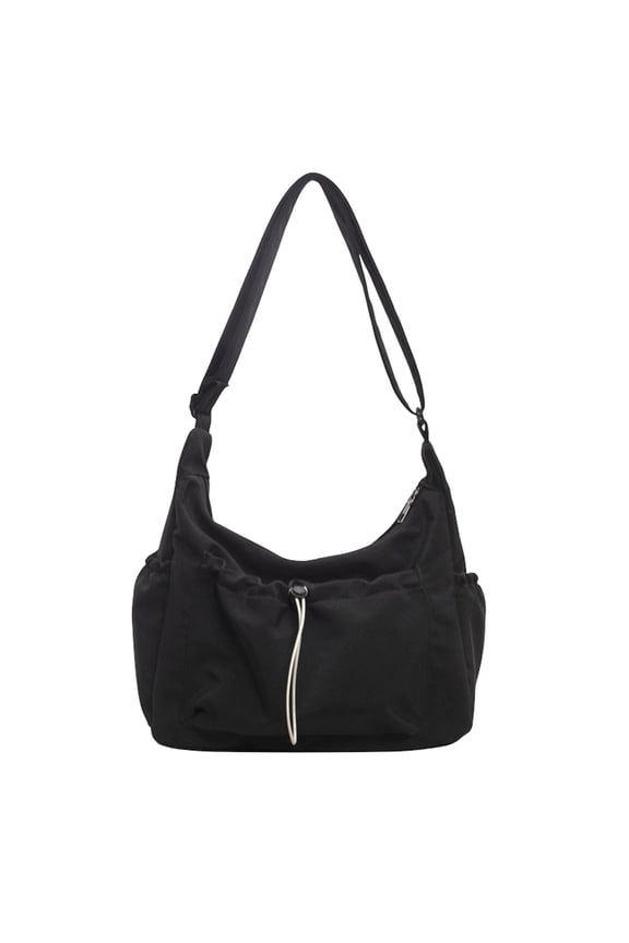 Women's Minimalist Solid Color Drawstring Shoulder Bag Lightweight Nylon Japanese-style Crossbody Messenger Purse For Daily Commute Travel