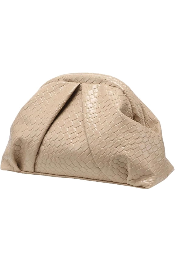 Women's Minimalist Woven Leather Clutch Purses Textured Kiss Lock Pleated Vintage Evening Handbags