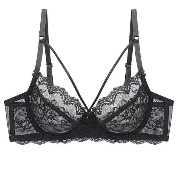 Women's Minimizer Bra Full Coverage Sheer Lace Bra Underwire Unlined Bra(Black,38D)
