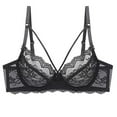 thumbnail image 1 of Women's Minimizer Bra Full Coverage Sheer Lace Bra Underwire Unlined Bra(Black,42F), 1 of 6