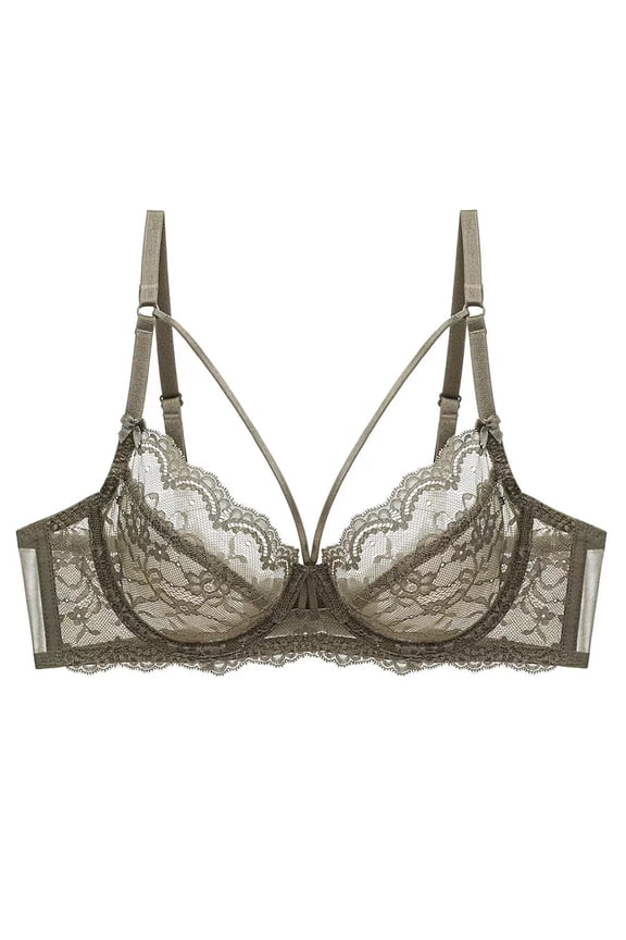 Women's Minimizer Bra Full Coverage Sheer Lace Bra Underwire Unlined Bra(Green,32C)