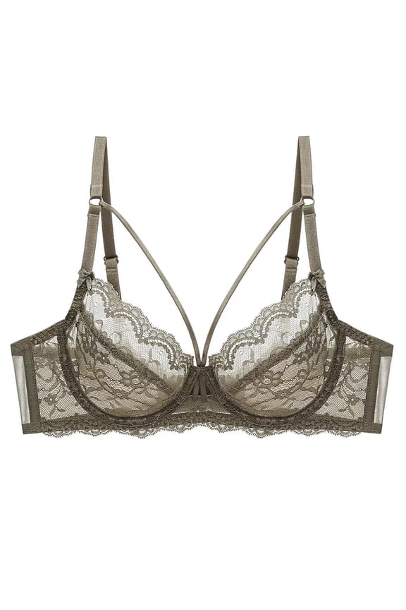 Women's Minimizer Bra Full Coverage Sheer Lace Bra Underwire Unlined Bra(Green,38C)