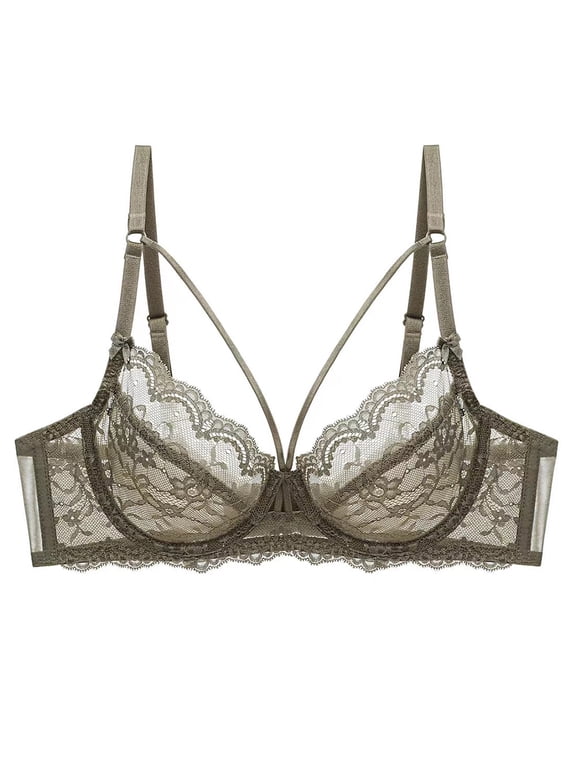 Women's Minimizer Bra Full Coverage Sheer Lace Bra Underwire Unlined Bra(Green,38E)