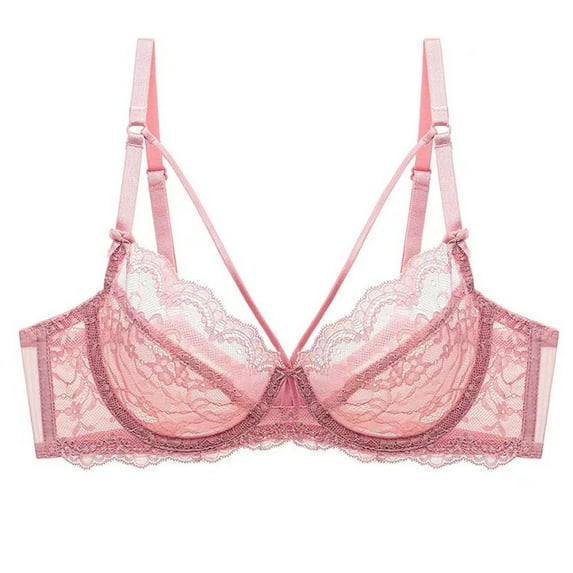 Women's Minimizer Bra Full Coverage Sheer Lace Bra Underwire Unlined Bra(Pink,32C)