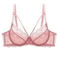 thumbnail image 1 of Women's Minimizer Bra Full Coverage Sheer Lace Bra Underwire Unlined Bra(Pink,38D), 1 of 7