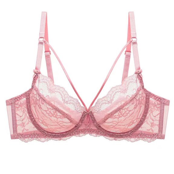 Women's Minimizer Bra Full Coverage Sheer Lace Bra Underwire Unlined Bra(Pink,38D)