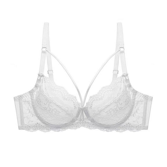 Women's Minimizer Bra Full Coverage Sheer Lace Bra Underwire Unlined Bra(White,32C)