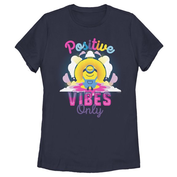 Women's Minions: The Rise of Gru Stuart Positive Vibes Only  Graphic Tee Navy Blue Medium