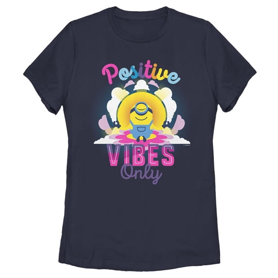 Women's Minions: The Rise of Gru Stuart Positive Vibes Only Graphic Tee Navy Blue Small