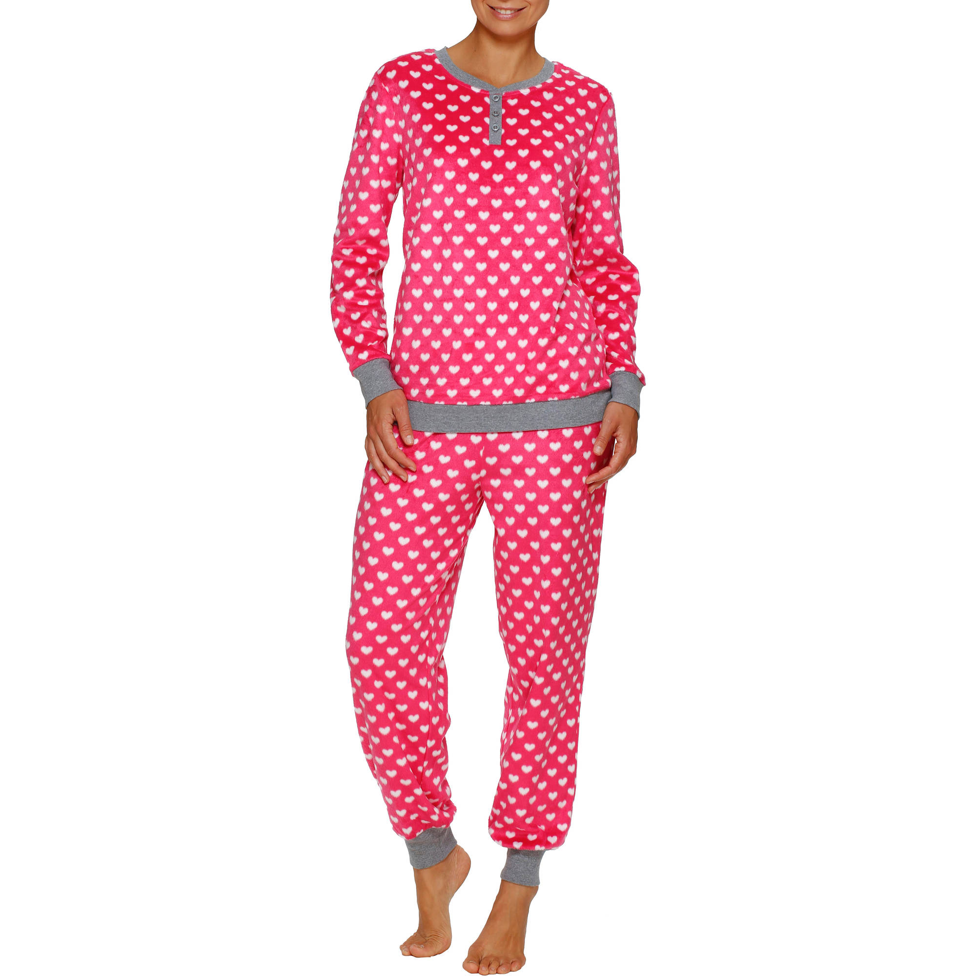 Women's Minky Fleece Long Sleeve Top and Ribbed Cuff Sleep Pant 2 Piece Giftable Pajama Set (Sizes S-3X) - image 1 of 3