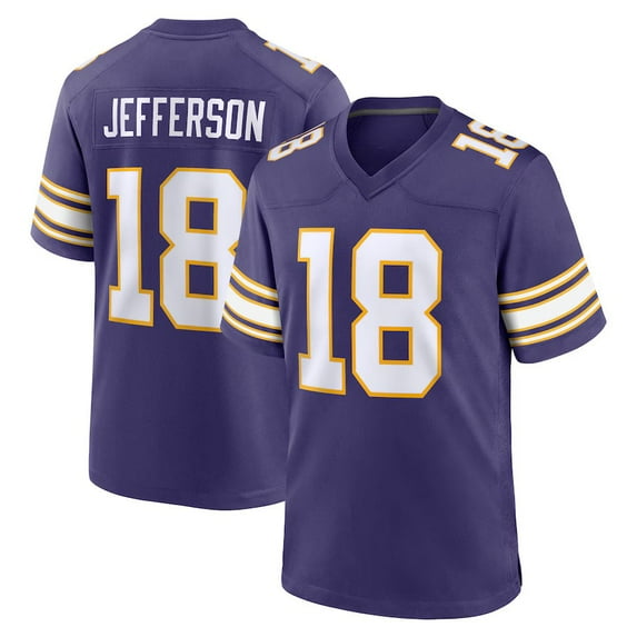 Women's Minnesota Jefferson 18 Purple Alternate Stitched T-Shirts Sports Player Game Top, XX-Large