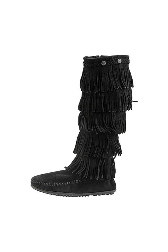 Women's 5-Layer Fringe Boot,Black,5 M US