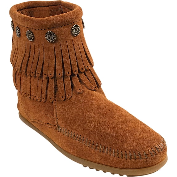 Minnetonka Double Fringe Side Zip Boots Brown