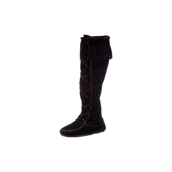 Minnetonka Women's Front Lace Knee High Boots, 6 M Black