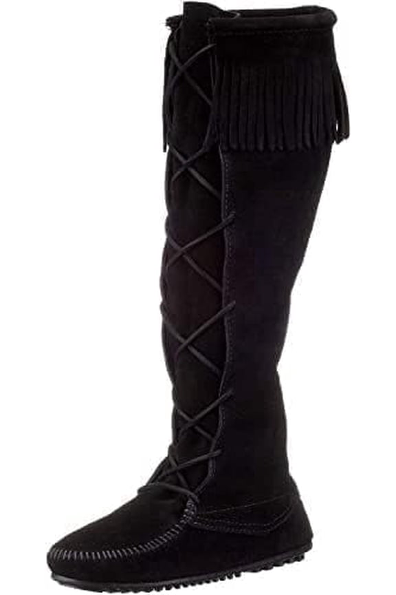 Women's Front Lace Knee High Boots, 7 M Black